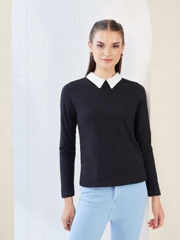 Miss Chase - Black Solid/Plain Round Neck Regular Top