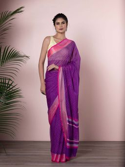 Beatitude - Purple Leheriya Butterfly Zari Border Saree with Unstitched Blouse