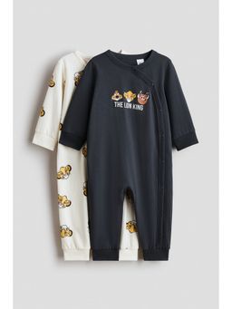 H&M - Unisex White 2-Pack Printed Sleepsuit