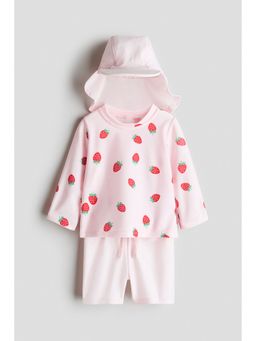 H&M - Unisex Pink Upf 50 Sun Protection Top with Shorts and Cap