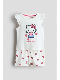 H&M - Girls White Printed Top and Shorts