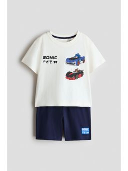 H&M - Boys White Printed T-Shirt and Shorts