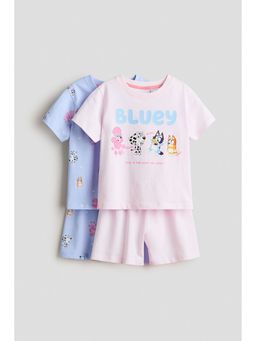 H&M - Girls Multi-Color 2-Pack Printed T-Shirt and Shorts Set