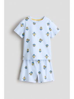H&M - Boys Blue Printed Cotton T-Shirt and Shorts Set