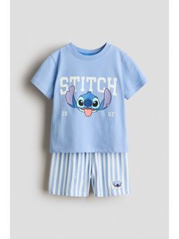H&M - Boys Blue Printed Cotton T-Shirt and Shorts Set