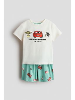 H&M - Boys Green Printed Cotton T-Shirt and Shorts Set