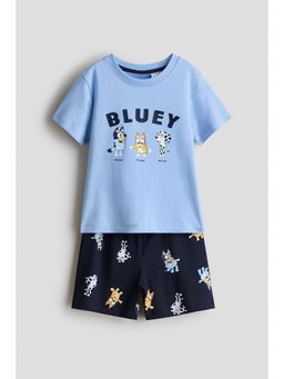 H&M - Boys Blue Printed Cotton T-Shirt and Shorts Set