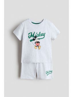 H&M - Boys Grey Printed Cotton T-Shirt and Shorts Set