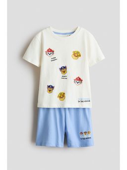 H&M - Boys Blue Printed Cotton T-Shirt and Shorts Set