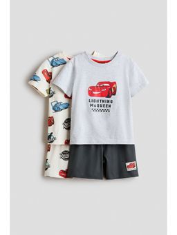 H&M - Boys Grey 2-Pack Printed T-Shirt and Shorts Set