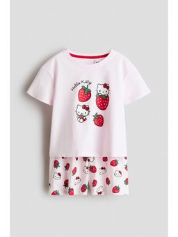 H&M - Girls Multi-Color Printed Cotton T-Shirt and Shorts Set