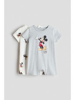 H&M - Boys Grey 2-Pack Printed Cotton Sleepsuits