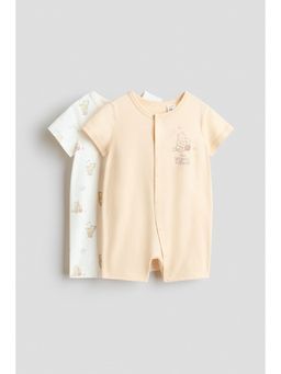 H&M - Boys White 2-Pack Printed Cotton Sleepsuits