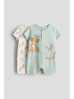 H&M - Boys Turquoise 2-Pack Printed Cotton Sleepsuits