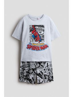 H&M - Boys Grey Printed Cotton T-Shirt and Shorts Set