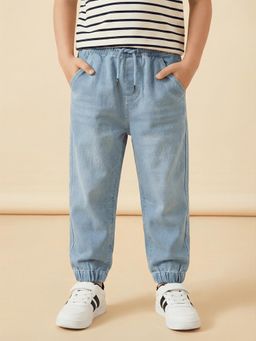 Nautinati - Boy's 100% Cotton Stretchable Mid-blue Wash Jogger