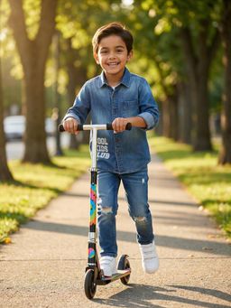 Nautinati - Boy's 100% Cotton Dark Wash Varsity Placement Print Denim Shirt