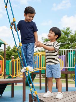 Nautinati - Boy's 100% Cotton Solid and Striped Essentials Crew Neck T-Shirt (Pack of 2)