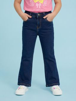 Nautinati - Girl's 100% Cotton Stretchable Bootcut Dark Wash Essentials Jeans