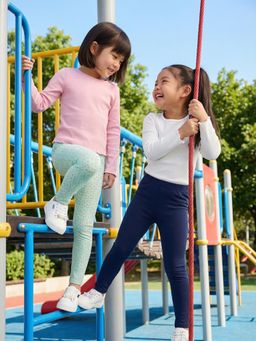 Nautinati - Girl's 100% Cotton Solid and Polka Print Regular Fit Leggings (Pack of 2)