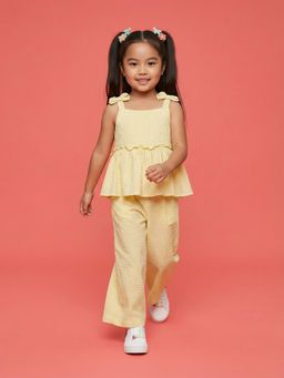 Nautinati - Girl's Yellow Checks Regular Fit Strappy Peplum Co-Ord Set