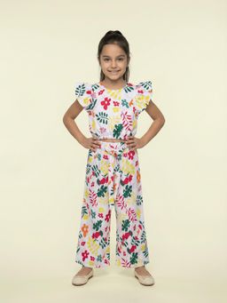 Nautinati - Girl's Tropical Floral Print Regular Fit Cap Sleeve Co-Ord Set