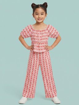 Nautinati - Girl's Valentine's Edition Red Floral Striped Peplum Co-Ord Set
