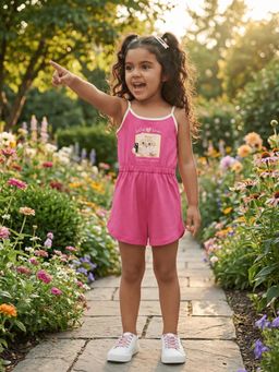 Nautinati - Girl's 100% Cotton Graphic Printed Playsuit