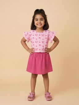 Nautinati - Girl's Minnie Mouse Printed Regular Fit Round Neck T-shirt With Skirt