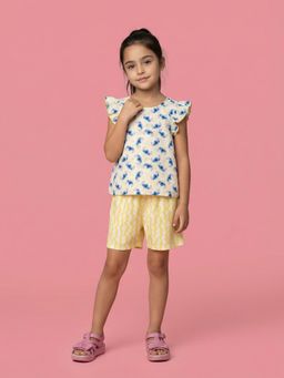 Nautinati - Girl's Lilo and Stich Printed Regular Fit Round Neck T-Shirt With Shorts