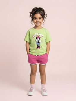 Nautinati - Girl's Minnie Mouse Printed Regular Fit Round Neck T-Shirt With Shorts