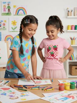 Nautinati - Girl's 100% Cotton Graphic and All-over Print Crew Neck T-Shirt (Pack of 2)