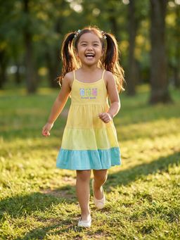 Nautinati - Girl's Graphic Printed Regular Fit Tank Style Sleeveless Tiered Dress