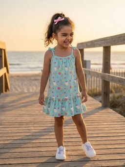 Nautinati - Girl's Graphic Printed Relaxed Fit Tie-up Style Sleeveless Dress