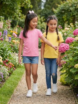 Nautinati - Girl's 100% Cotton Solid Essentials Crew Neck T-Shirt (Pack of 2)