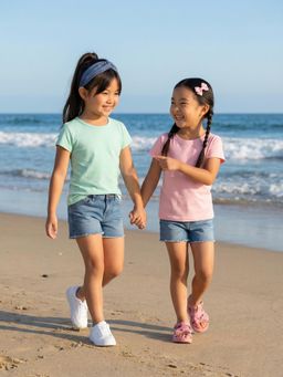 Nautinati - Girl's 100% Cotton Solid Essentials Crew Neck T-Shirt (Pack of 2)