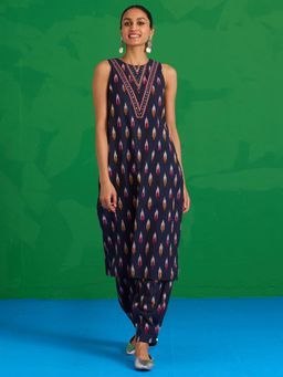 Okhai - Morning Glory Hand-Embroidered Ikkat Pure Cotton Kurta