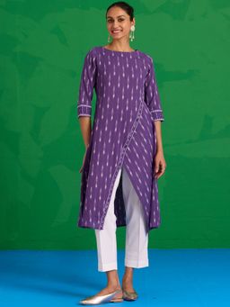 Okhai - Zephyr Hand-Embroidered Pure Cotton Ikkat Purple Kurta