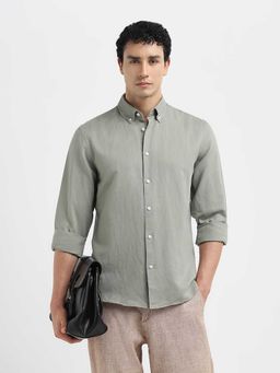 SELECTED HOMME - Men Slim Fit Linen Blend Green Shirt