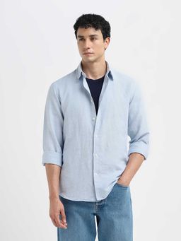 SELECTED HOMME - Men Slim Fit Linen Blend Light Blue Shirt