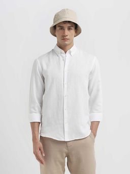 SELECTED HOMME - Men Slim Fit Linen Blend White Shirt