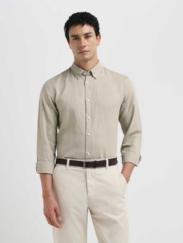 SELECTED HOMME - Men Slim Fit Linen Blend Beige Shirt