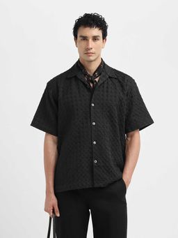 SELECTED HOMME - Men Textured Short Sleeves Black Shirt