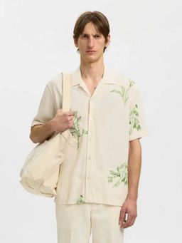 SELECTED HOMME - Men Printed Short Sleeves Off White Shirt