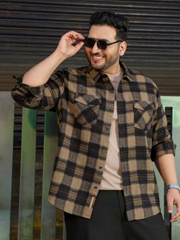 Instafab Plus - Men's Brown Tartan Check Full Sleeves Relaxed Fit Casual Wear Shirt