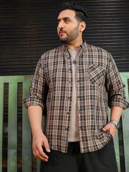 Instafab Plus - Men's Khaki Tartan Check Full Sleeves Regular Fit Casual Wear Shirt