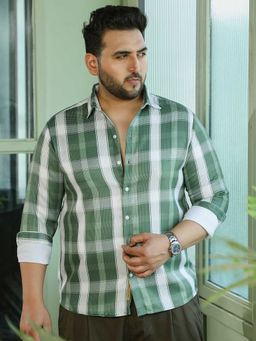Instafab Plus - Men's Green Check Full Sleeves Regular Fit Casual Wear Shirt