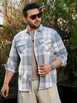 Instafab Plus - Men's Grey Tartan Check Full Sleeves Regular Fit Casual Wear Shirt