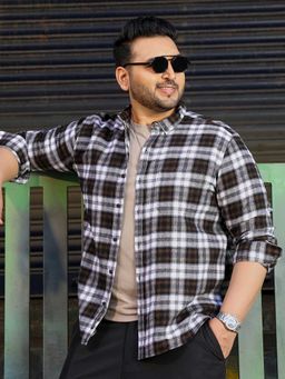 Instafab Plus - Men's Dark Brown Tartan Check Full Sleeves Regular Fit Casual Wear Shirt