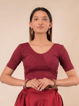 BINDIGASM'S ADVI - Zari Stripes Choli Style Readymade Stretchable Pull On Blouse